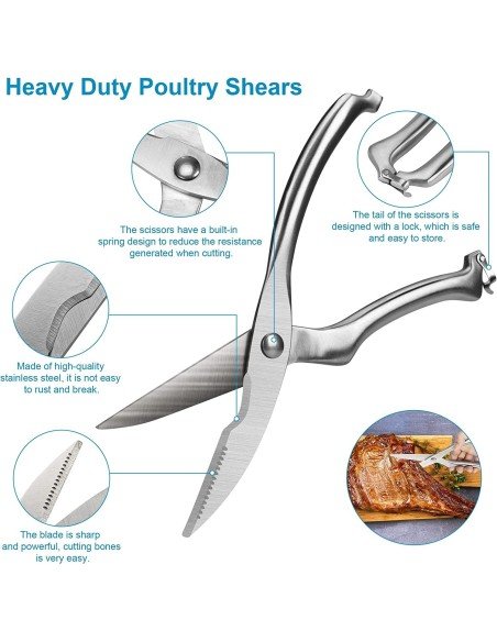 ⭐ Tijera Profesional de Corte Huesos Costillas Marinos Acero Inoxidable