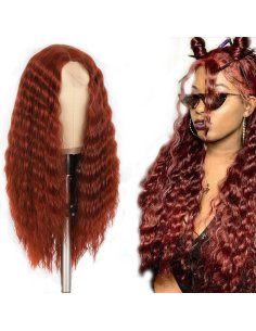 ⭐ Peluca Rizada Carrera al centro 70cm Kanekalon Front Lace Rojo Vino 2