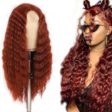 ⭐ Peluca Rizada Carrera al centro 70cm Kanekalon Front Lace Rojo Vino