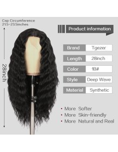 ⭐ Peluca Rizada Carrera al centro 70cm Kanekalon Front Lace Negrp 2