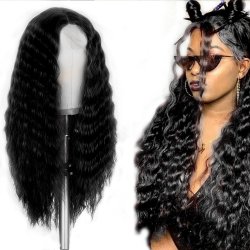 ⭐ Peluca Rizada Carrera al centro 70cm Kanekalon Front Lace Negrp