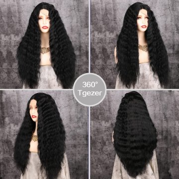 ⭐ Peluca Rizada Carrera al centro 70cm Kanekalon Front Lace Negrp