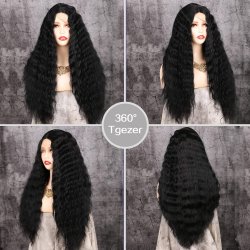 ⭐ Peluca Rizada Carrera al centro 70cm Kanekalon Front Lace Negrp