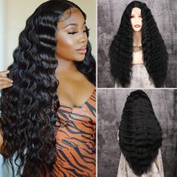 ⭐ Peluca Rizada Carrera al centro 70cm Kanekalon Front Lace Negrp