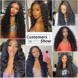 ⭐ Peluca Rizada Carrera al centro 70cm Kanekalon Front Lace Negrp