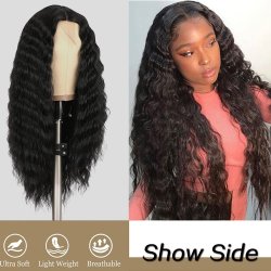 ⭐ Peluca Rizada Carrera al centro 70cm Kanekalon Front Lace Negrp