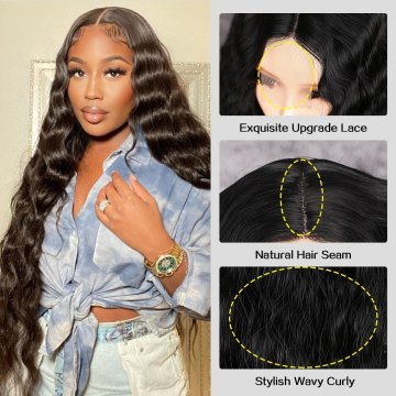 ⭐ Peluca Rizada Carrera al centro 70cm Kanekalon Front Lace Negrp