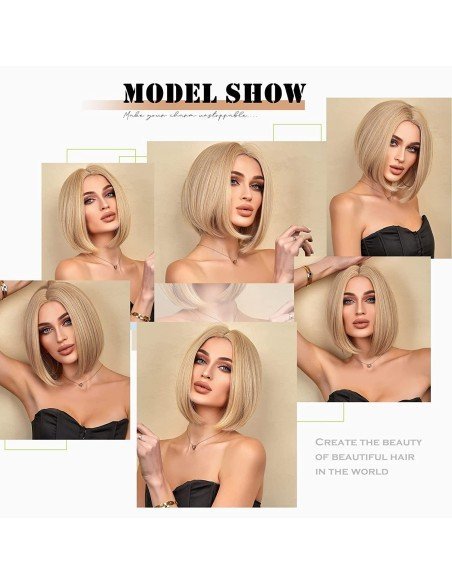 ⭐  Peluca Corta Kanekalon Corte Recto Apariencia Natural