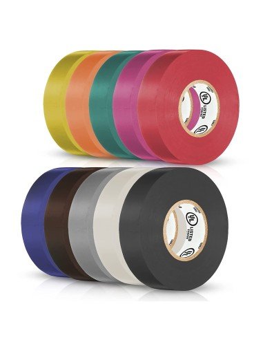 ⭐ Kit x12 Cinta Aislante PVC de Cloruro de Vinilo 19mm x 10mts