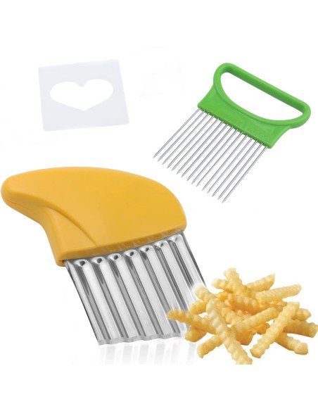 ⭐ Cortador Papas Onduladas + Trincho Tenedor Cebolla Vegetales