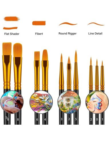 ⭐ Setx10 Pinceles Pintura Acrílica Óleo Vinilo Acuarela Artes Tempera Escolar