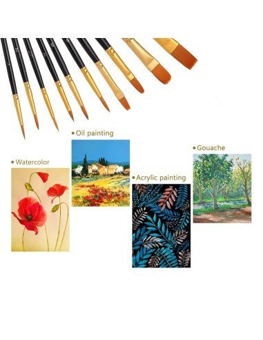 ⭐ Setx10 Pinceles Pintura Acrílica Óleo Vinilo Acuarela Artes Tempera Escolar