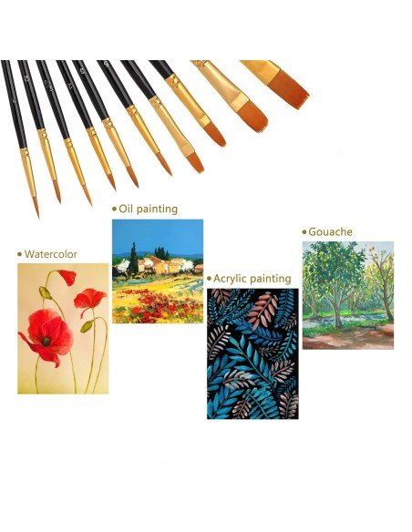 ⭐ Setx10 Pinceles Pintura Acrílica Óleo Vinilo Acuarela Artes Tempera Escolar ⭐ Setx10 Pinceles Pintura Acrílica Óleo Vinilo Acuarela Artes Tempera Escolar