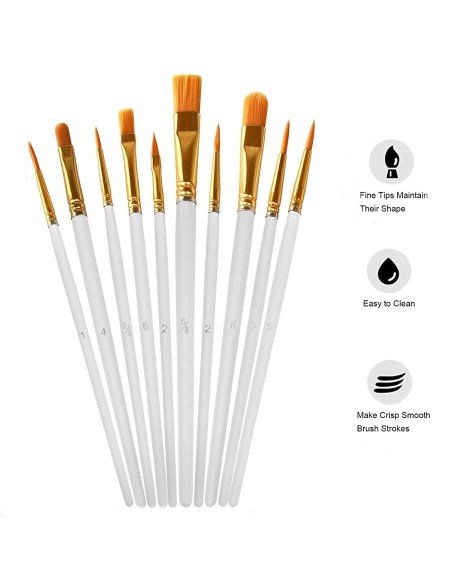⭐ Setx10 Pinceles Pintura Acrílica Óleo Vinilo Acuarela Artes Tempera Escolar