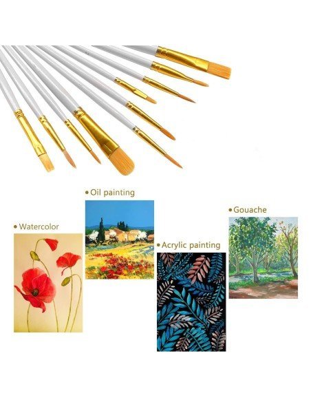 ⭐ Setx10 Pinceles Pintura Acrílica Óleo Vinilo Acuarela Artes Tempera Escolar ⭐ Setx10 Pinceles Pintura Acrílica Óleo Vinilo Acuarela Artes Tempera Escolar