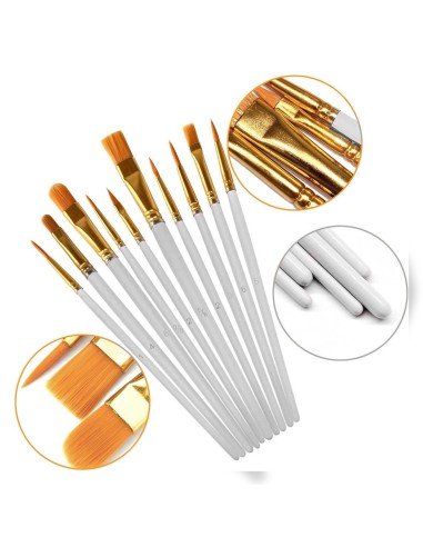 ⭐ Setx10 Pinceles Pintura Acrílica Óleo Vinilo Acuarela Artes Tempera Escolar