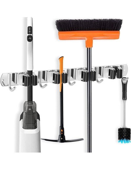 ⭐ Soporte Organizador Escobas Acero Inoxidable Multiusos