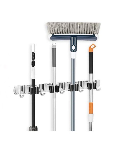 ⭐ Soporte Organizador Escobas Acero Inoxidable Multiusos