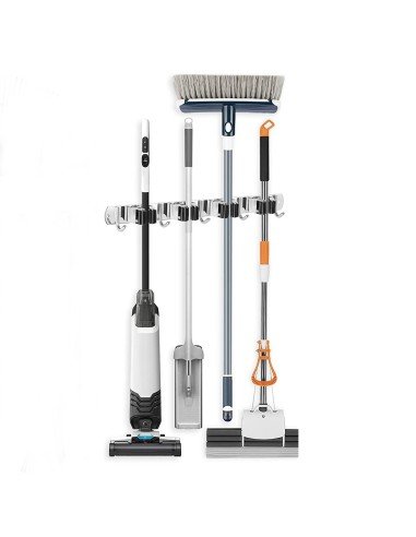 ⭐ Soporte Organizador Escobas Acero Inoxidable Multiusos