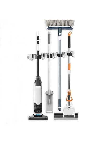 ⭐ Soporte Organizador Escobas Acero Inoxidable Multiusos