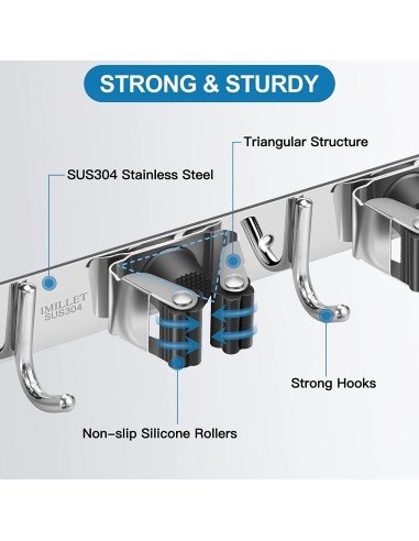 ⭐ Soporte Organizador Escobas Acero Inoxidable Multiusos