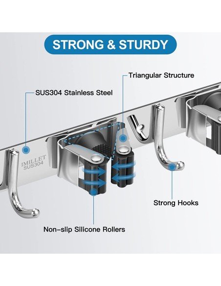 ⭐ Soporte Organizador Escobas Acero Inoxidable Multiusos