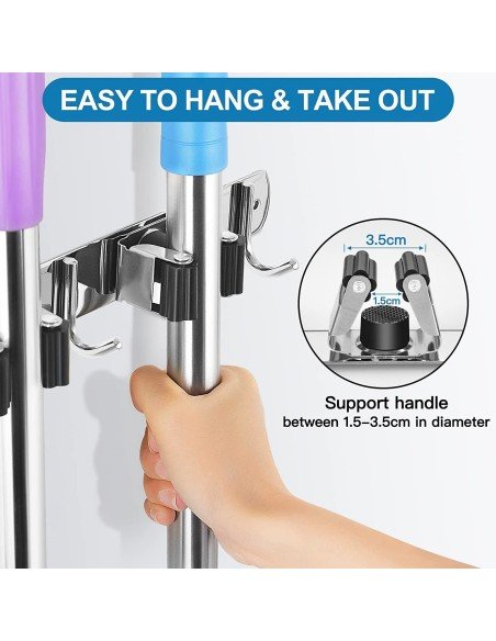⭐ Soporte Organizador Escobas Acero Inoxidable Multiusos