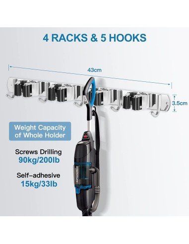 ⭐ Soporte Organizador Escobas Acero Inoxidable Multiusos