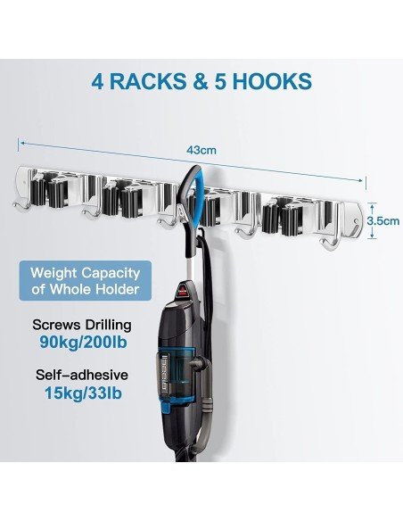 ⭐ Soporte Organizador Escobas Acero Inoxidable Multiusos