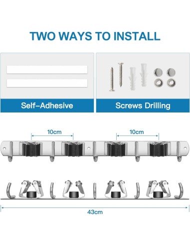 ⭐ Soporte Organizador Escobas Acero Inoxidable Multiusos