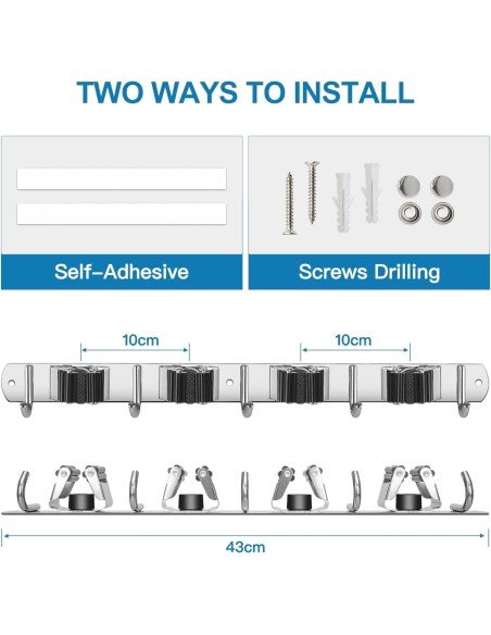 ⭐ Soporte Organizador Escobas Acero Inoxidable Multiusos