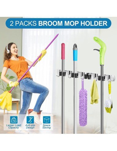 ⭐ Soporte Organizador Escobas Acero Inoxidable Multiusos
