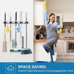 ⭐ Soporte Organizador Escobas Acero Inoxidable Multiusos