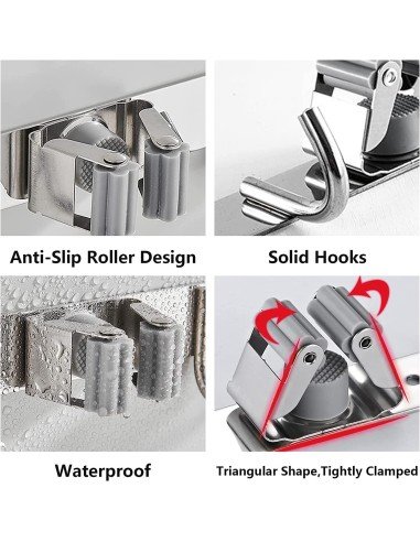 ⭐ Soporte Organizador Escobas Acero Inoxidable Multiusos