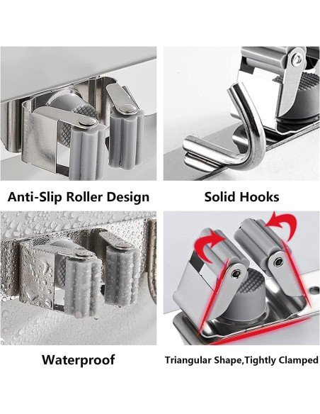 ⭐ Soporte Organizador Escobas Acero Inoxidable Multiusos