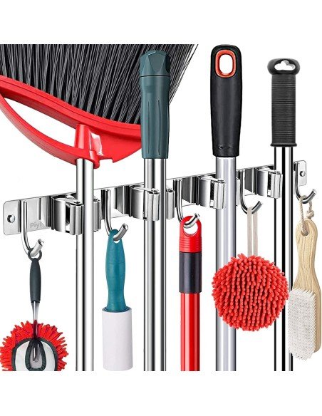 ⭐ Soporte Organizador Escobas Acero Inoxidable Multiusos