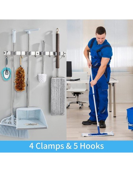 ⭐ Soporte Organizador Escobas Acero Inoxidable Multiusos