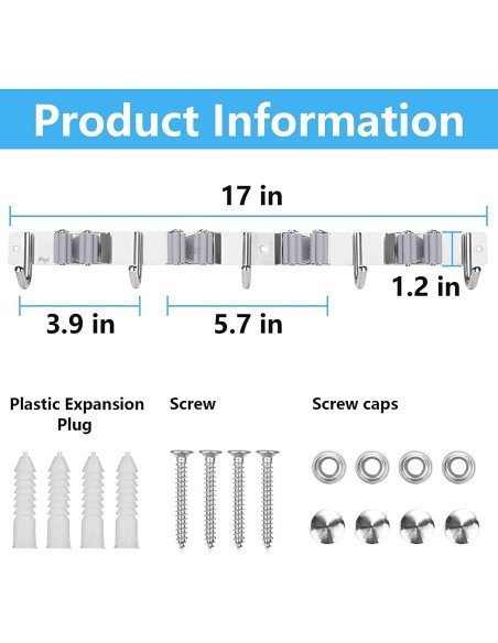 ⭐ Soporte Organizador Escobas Acero Inoxidable Multiusos