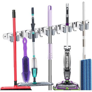 ⭐ Soporte Organizador Escobas Acero Inoxidable Multiusos
