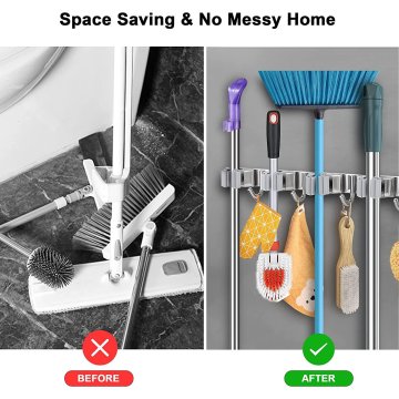 ⭐ Soporte Organizador Escobas Acero Inoxidable Multiusos