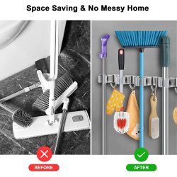 ⭐ Soporte Organizador Escobas Acero Inoxidable Multiusos