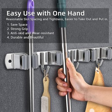 ⭐ Soporte Organizador Escobas Acero Inoxidable Multiusos