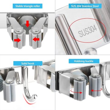 ⭐ Soporte Organizador Escobas Acero Inoxidable Multiusos