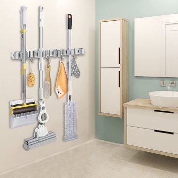 ⭐ Soporte Organizador Escobas Acero Inoxidable Multiusos