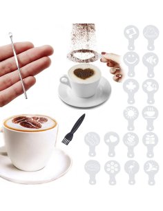 Kit Arte Latte Espolvoreador con Lápiz y Moldes Plantillas decoración Capuccino Café
