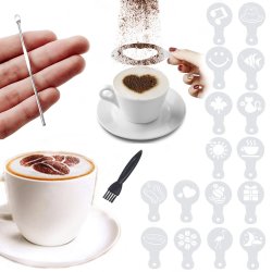 Kit Arte Latte Espolvoreador con Lápiz y Moldes Plantillas decoración Capuccino Café