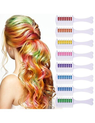 ⭐ Set x6 Peine De Tiza Para Cabello Tinte Temporal Brillante