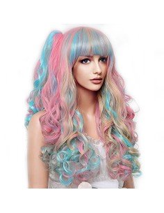 ⭐ Peluca Miku Cosplay Lolitas Anime Bicolor con colitas de 70cm 2