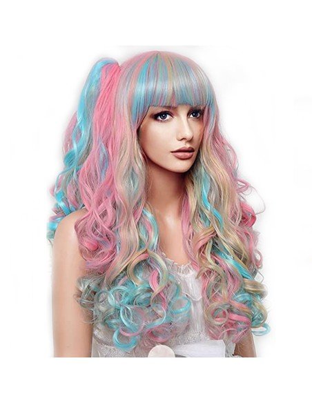 ⭐ Peluca Miku Cosplay Lolitas Anime Bicolor con colitas de 70cm ⭐ Peluca Miku Cosplay Lolitas Anime Bicolor con colitas de 70cm