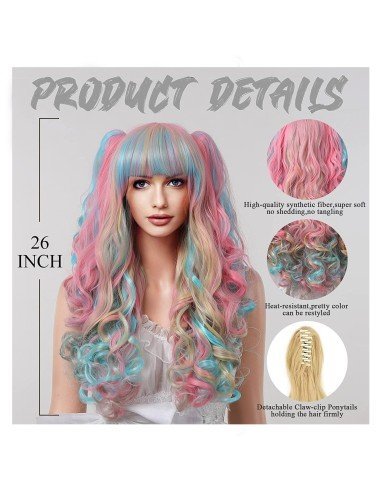 ⭐ Peluca Miku Cosplay Lolitas Anime Bicolor con colitas de 70cm